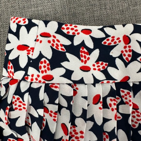 J. Crew Pleated Skirt Floral Sz 00‎ Blue Red White Lined Zipper - Picture 3 of 12
